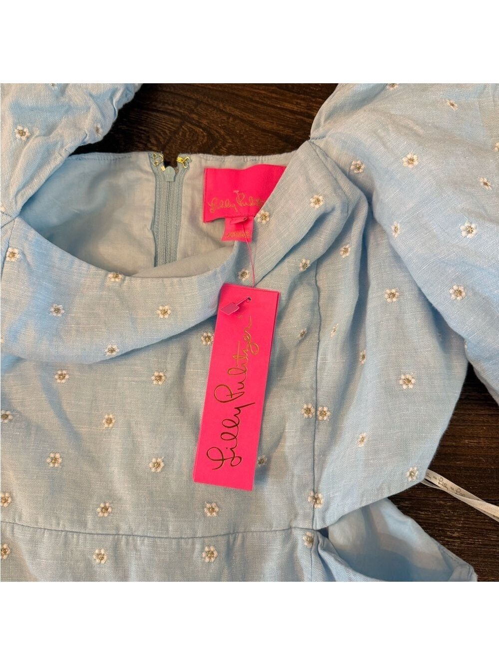 Lilly Pulitzer Kylanne Embroidered Linen Mini Dress Baby Blue Cutout Size 12 NWT - Picture 8 of 10